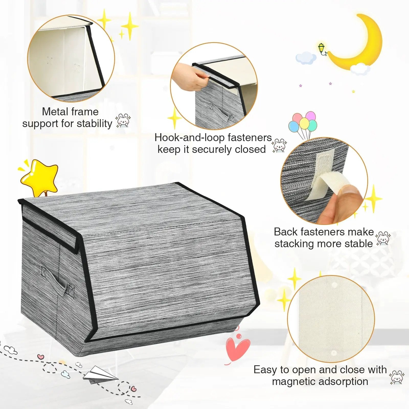 Set of 4 Storage Bins Stackable Cubes with Lid by DirectDeals