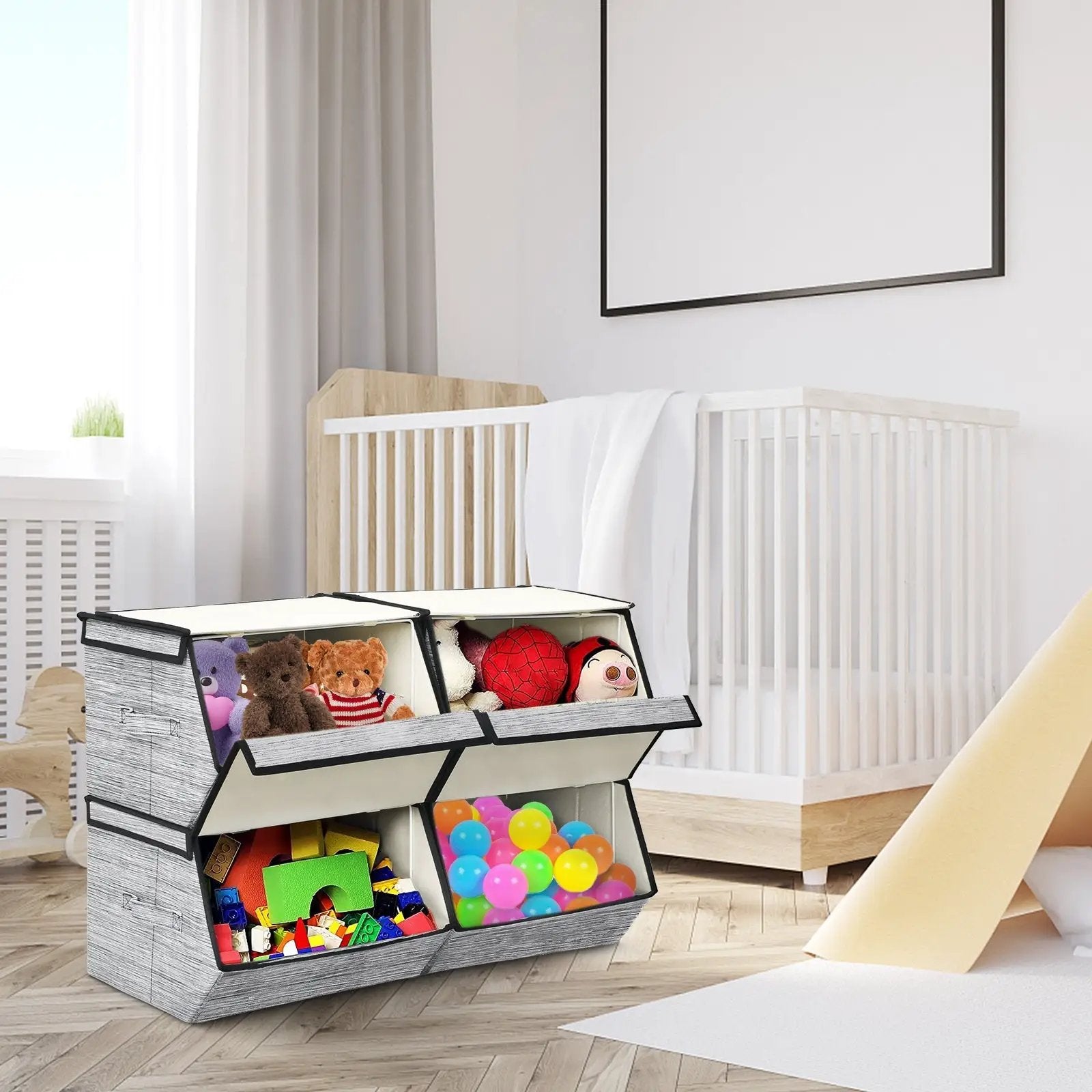 Set of 4 Storage Bins Stackable Cubes with Lid by DirectDeals