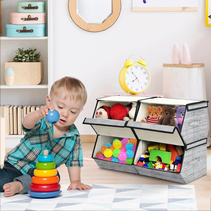 Set of 4 Storage Bins Stackable Cubes with Lid by DirectDeals