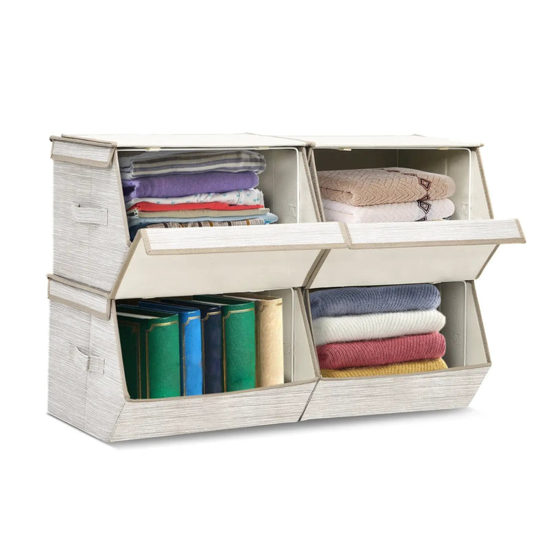 Set of 4 Storage Bins Stackable Cubes with Lid by DirectDeals