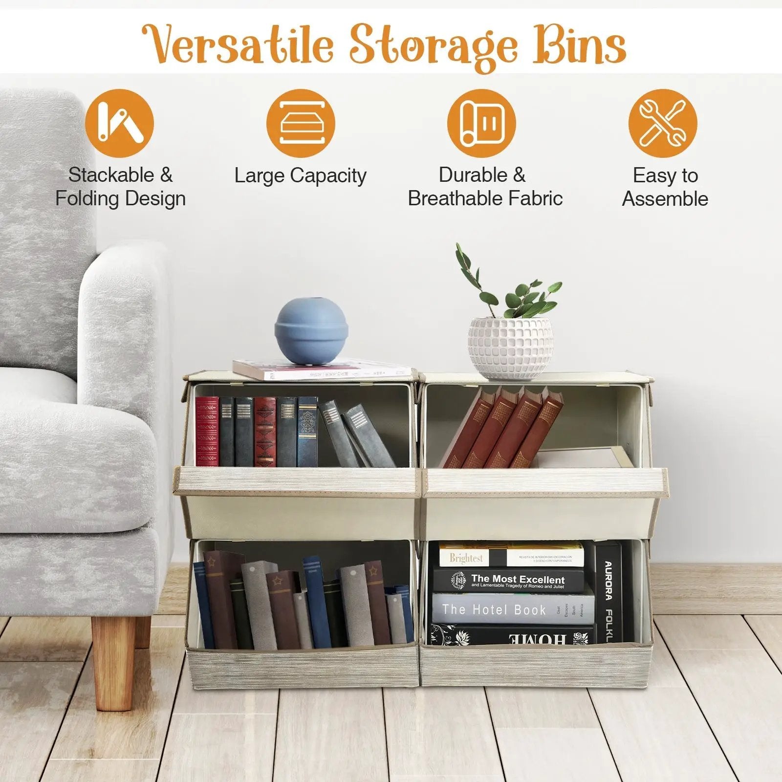 Set of 4 Storage Bins Stackable Cubes with Lid by DirectDeals