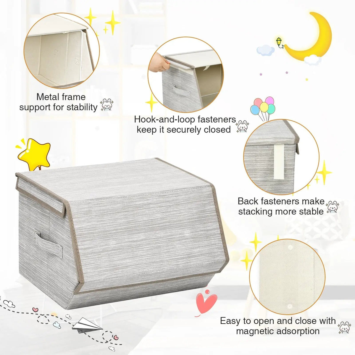 Set of 4 Storage Bins Stackable Cubes with Lid by DirectDeals