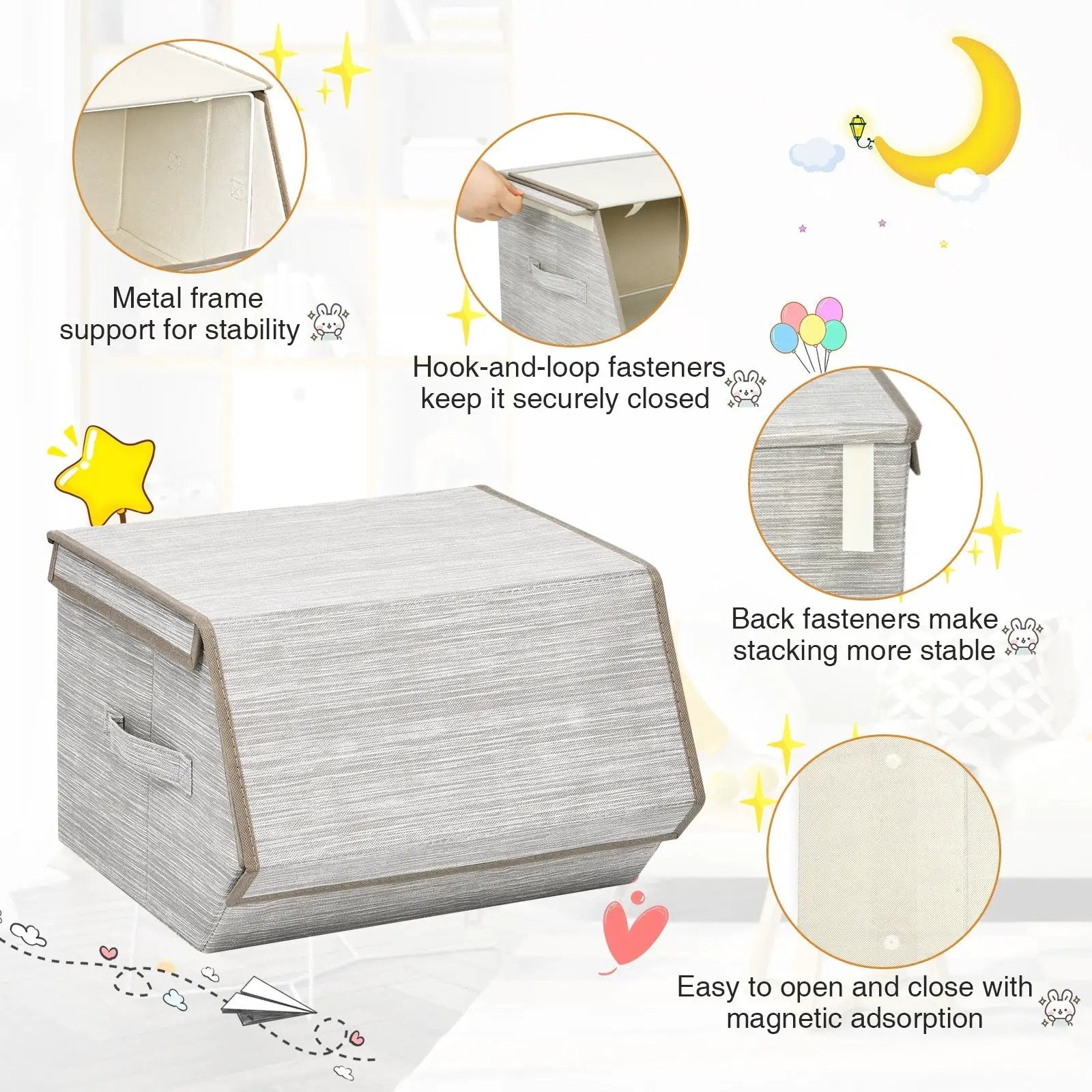 Set of 4 Storage Bins Stackable Cubes with Lid by DirectDeals