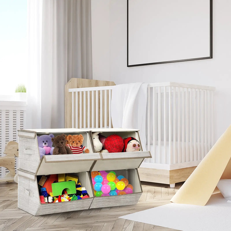 Set of 4 Storage Bins Stackable Cubes with Lid by DirectDeals