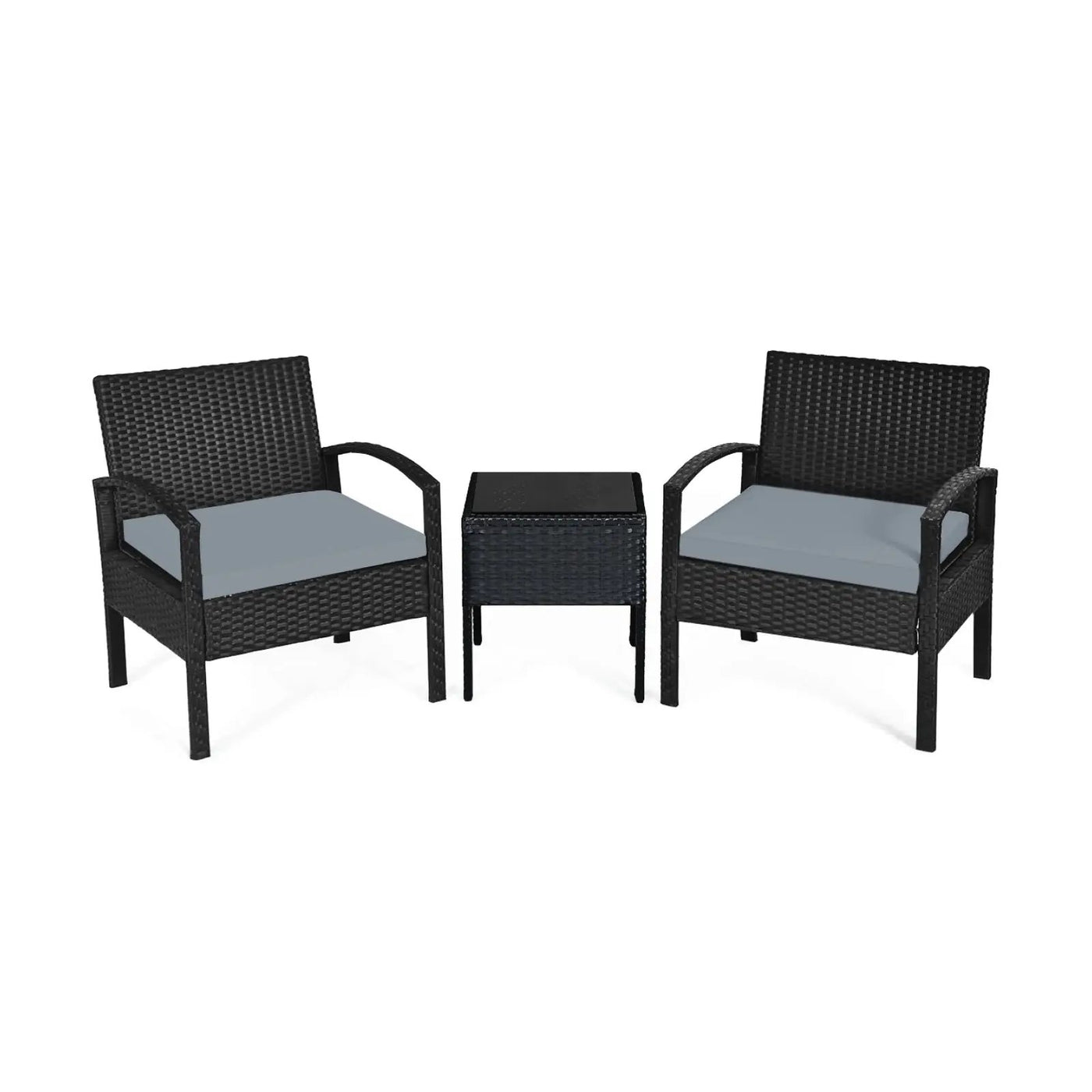 3 Pieces Outdoor Rattan Patio Conversation Set with Seat Cushions by DirectDeals