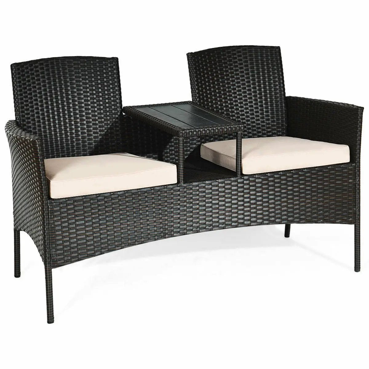Modern Patio Conversation Set with Built-in Coffee Table and Cushions by DirectDeals