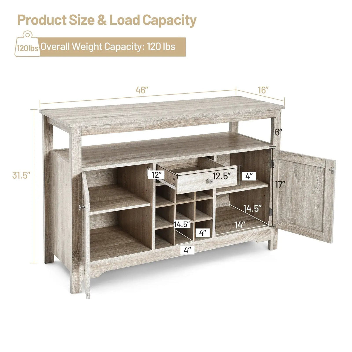 Server Buffet Sideboard With Wine Rack and Open Shelf by DirectDeals