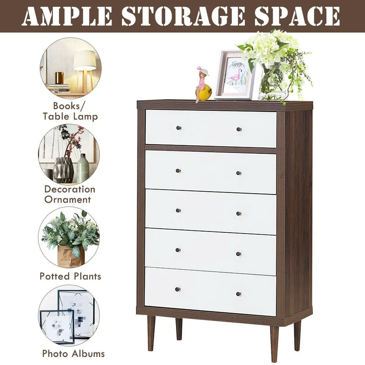 Antique-Style Free-Standing Dresser with 5 Drawers by DirectDeals