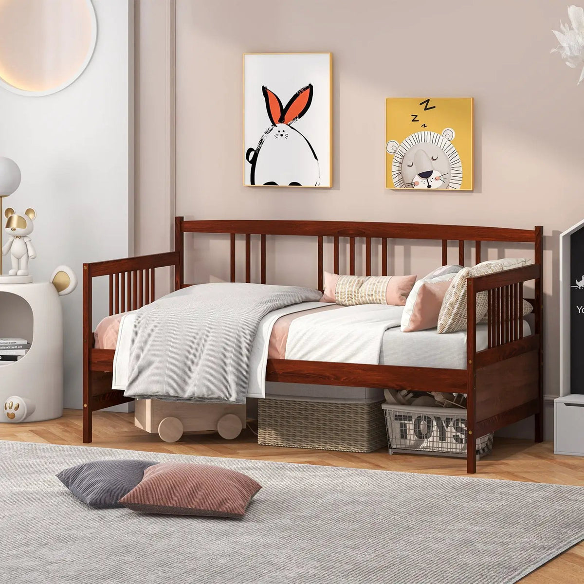 Twin Size Wooden Slats Daybed Bed with Rails by DirectDeals