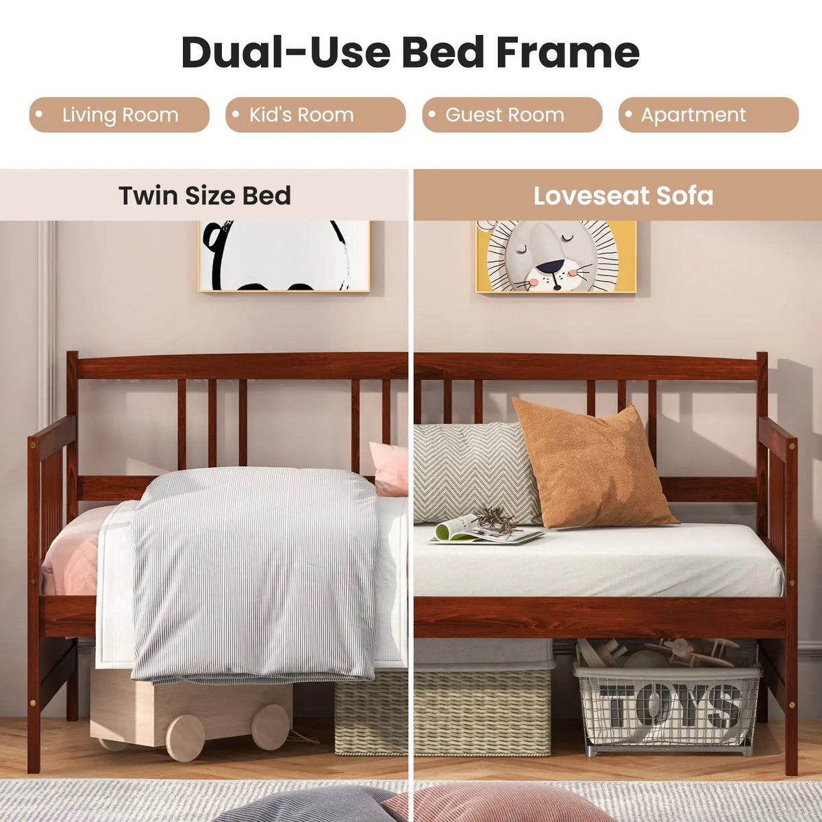 Twin Size Wooden Slats Daybed Bed with Rails by DirectDeals
