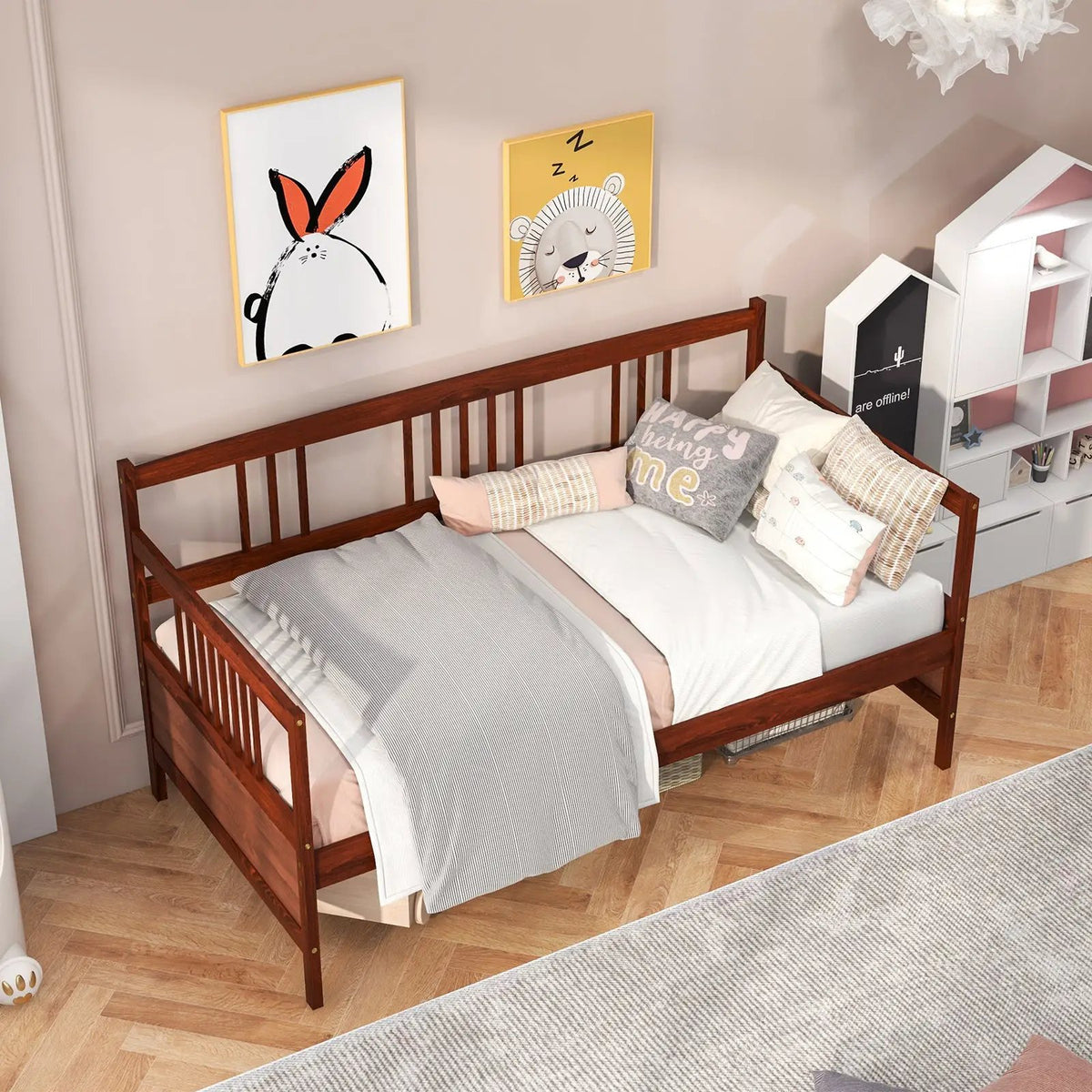 Twin Size Wooden Slats Daybed Bed with Rails by DirectDeals