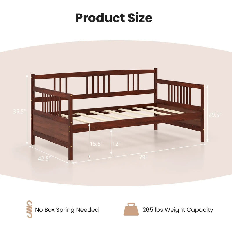 Twin Size Wooden Slats Daybed Bed with Rails by DirectDeals