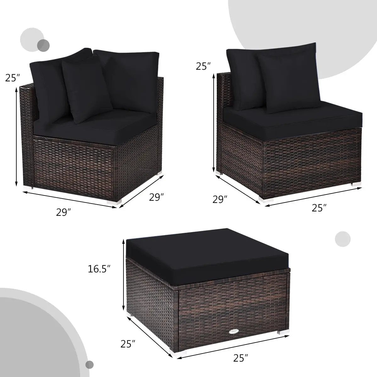 4 Pieces Ottoman Garden Patio Rattan Wicker Furniture Set with Cushion-Gray by DirectDeals
