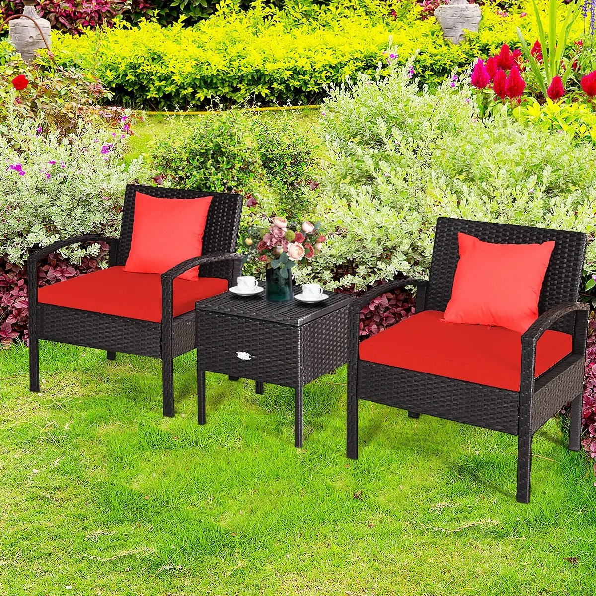 3 Piece PE Rattan Wicker Sofa Set with Washable and Removable Cushion for Patio by DirectDeals