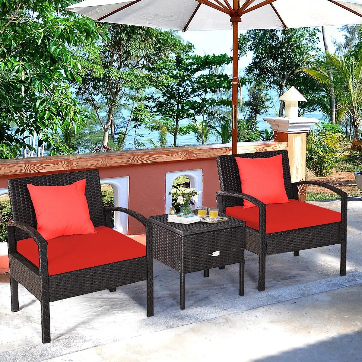 3 Piece PE Rattan Wicker Sofa Set with Washable and Removable Cushion for Patio by DirectDeals