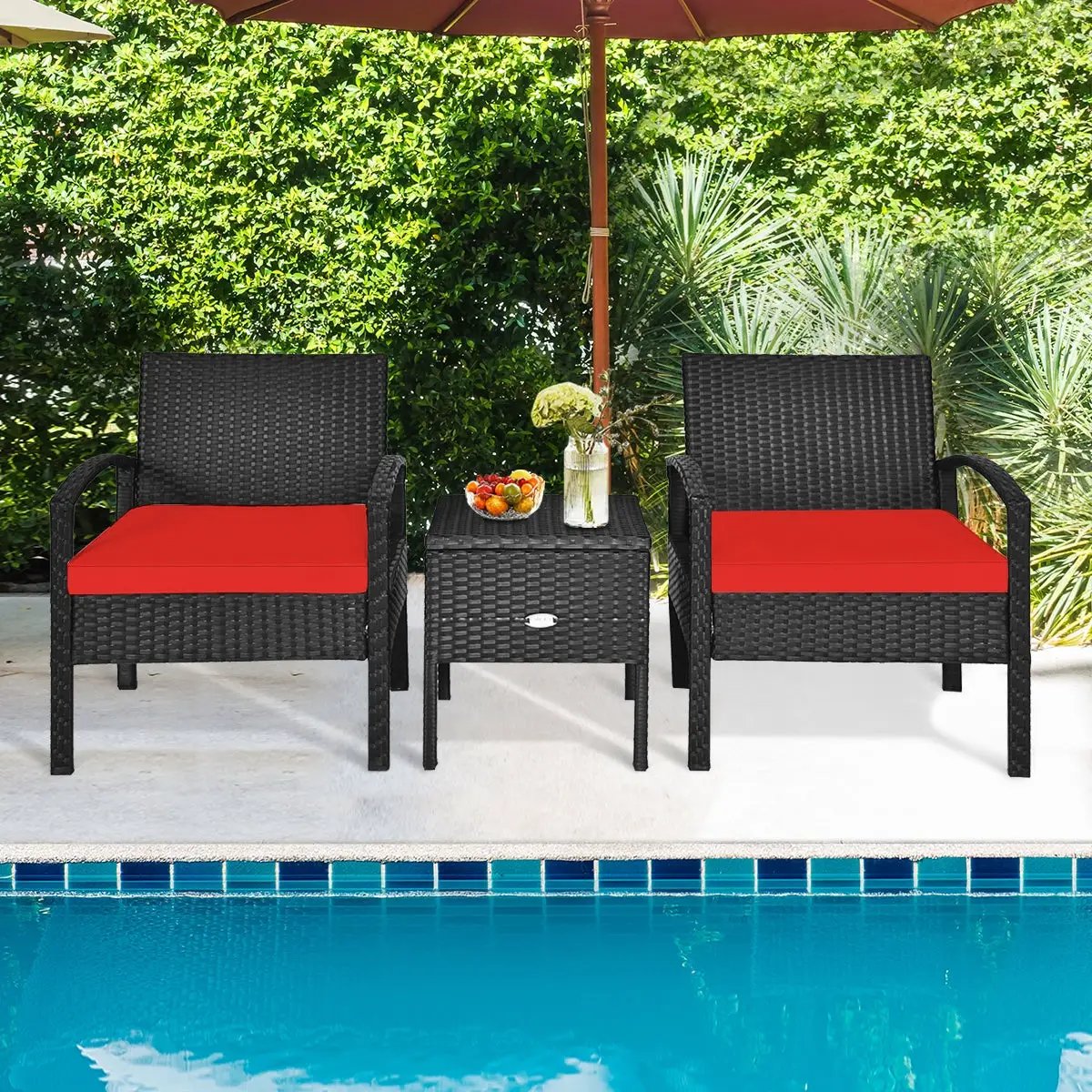 3 Piece PE Rattan Wicker Sofa Set with Washable and Removable Cushion for Patio by DirectDeals