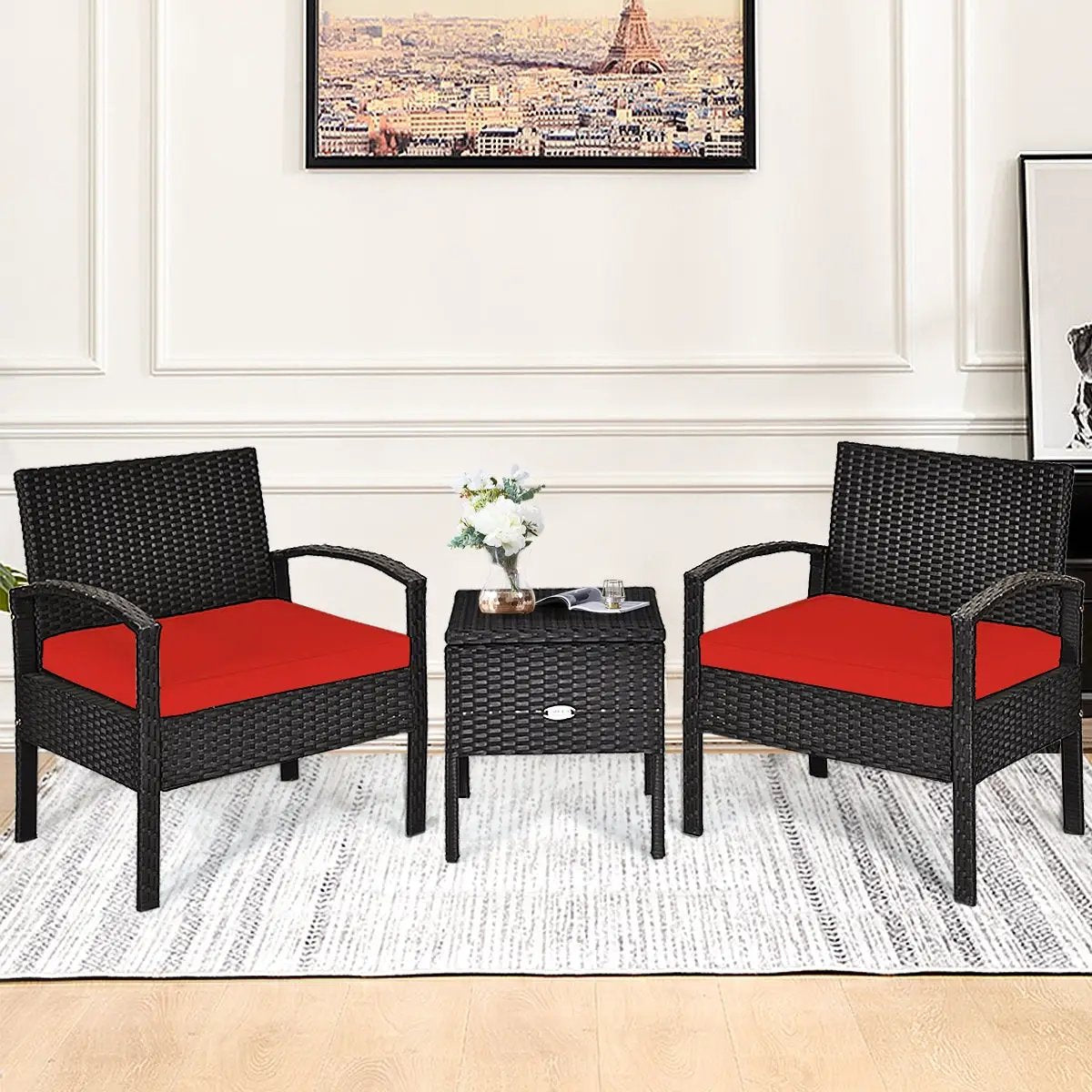 3 Piece PE Rattan Wicker Sofa Set with Washable and Removable Cushion for Patio by DirectDeals