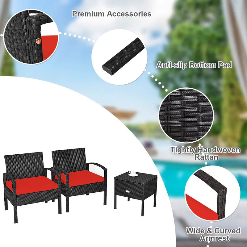 3 Piece PE Rattan Wicker Sofa Set with Washable and Removable Cushion for Patio by DirectDeals