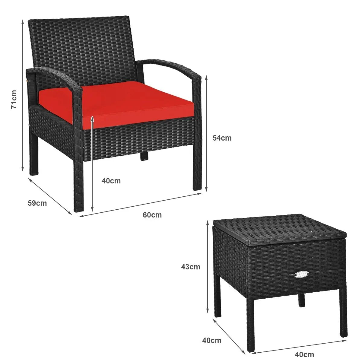 3 Piece PE Rattan Wicker Sofa Set with Washable and Removable Cushion for Patio by DirectDeals