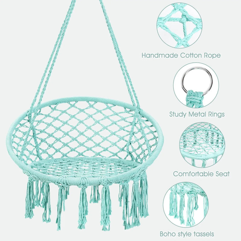 Hanging Macrame Hammock Chair with Handwoven Cotton Backrest by DirectDeals