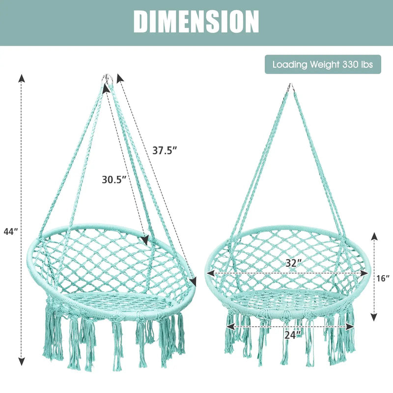 Hanging Macrame Hammock Chair with Handwoven Cotton Backrest by DirectDeals