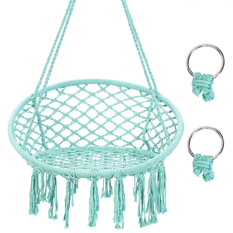 Hanging Macrame Hammock Chair with Handwoven Cotton Backrest by DirectDeals