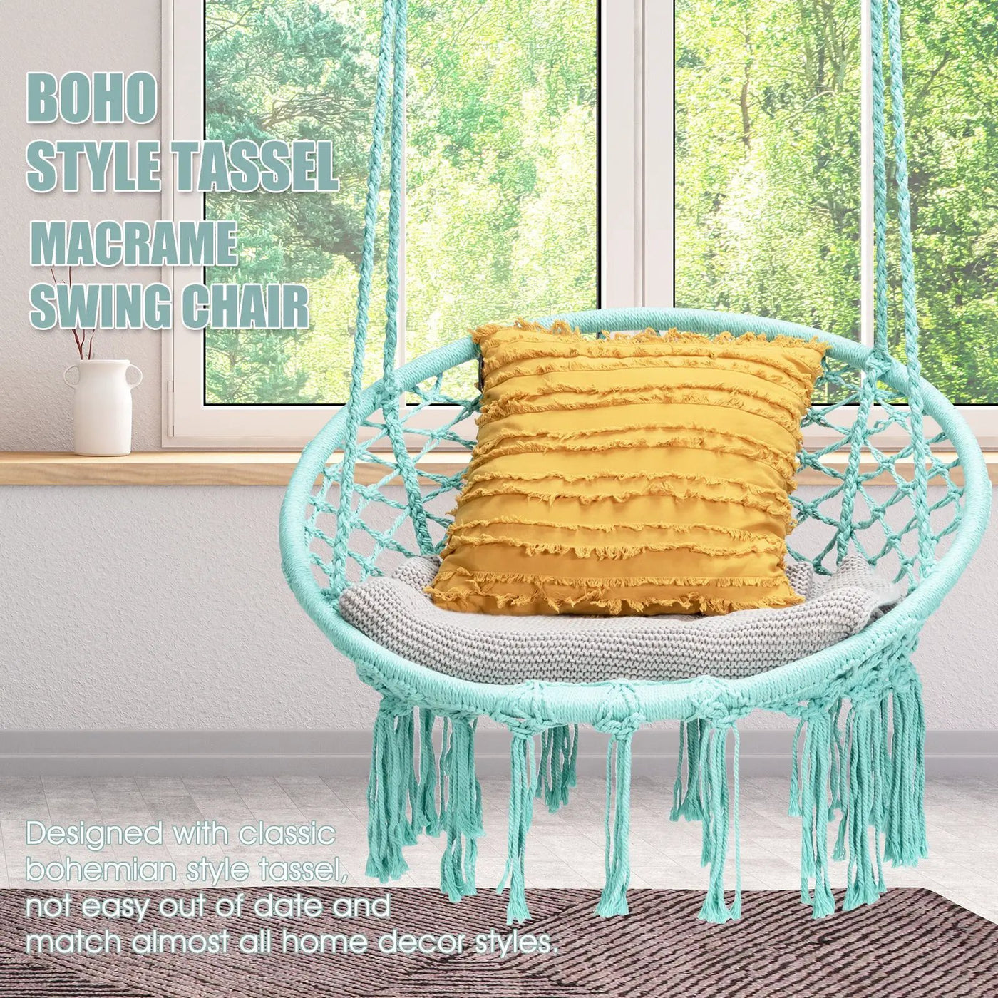 Hanging Macrame Hammock Chair with Handwoven Cotton Backrest by DirectDeals