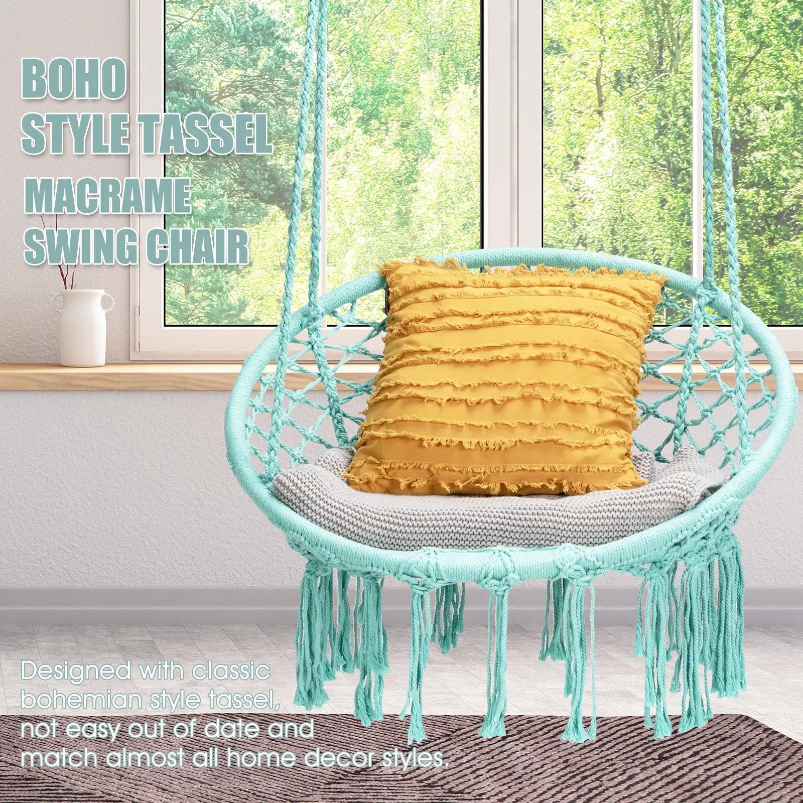 Hanging Macrame Hammock Chair with Handwoven Cotton Backrest by DirectDeals