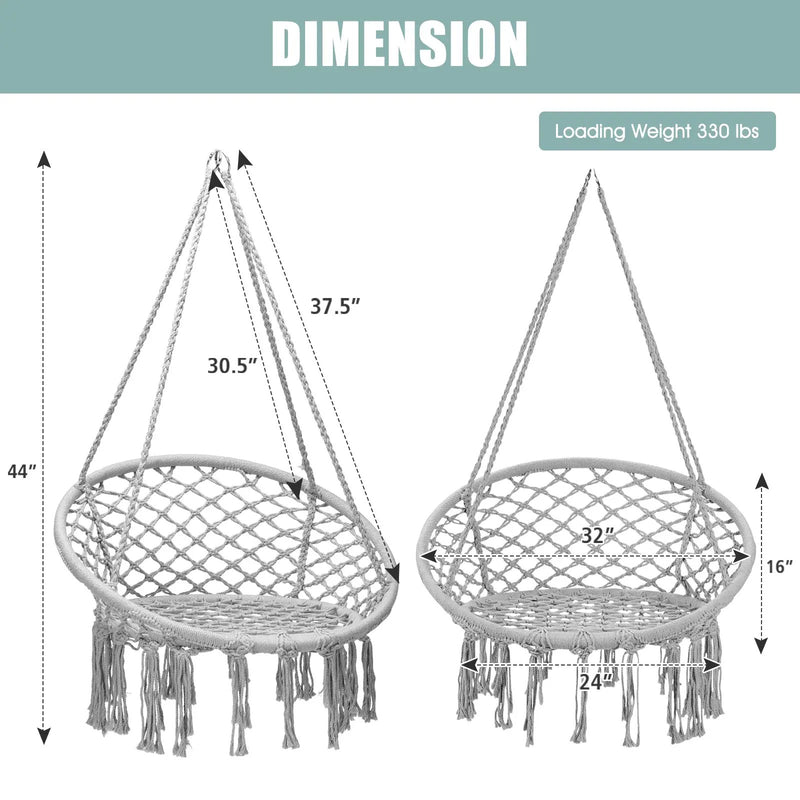 Hanging Macrame Hammock Chair with Handwoven Cotton Backrest by DirectDeals