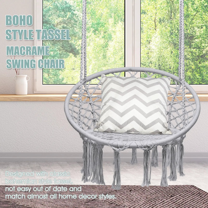 Hanging Macrame Hammock Chair with Handwoven Cotton Backrest by DirectDeals
