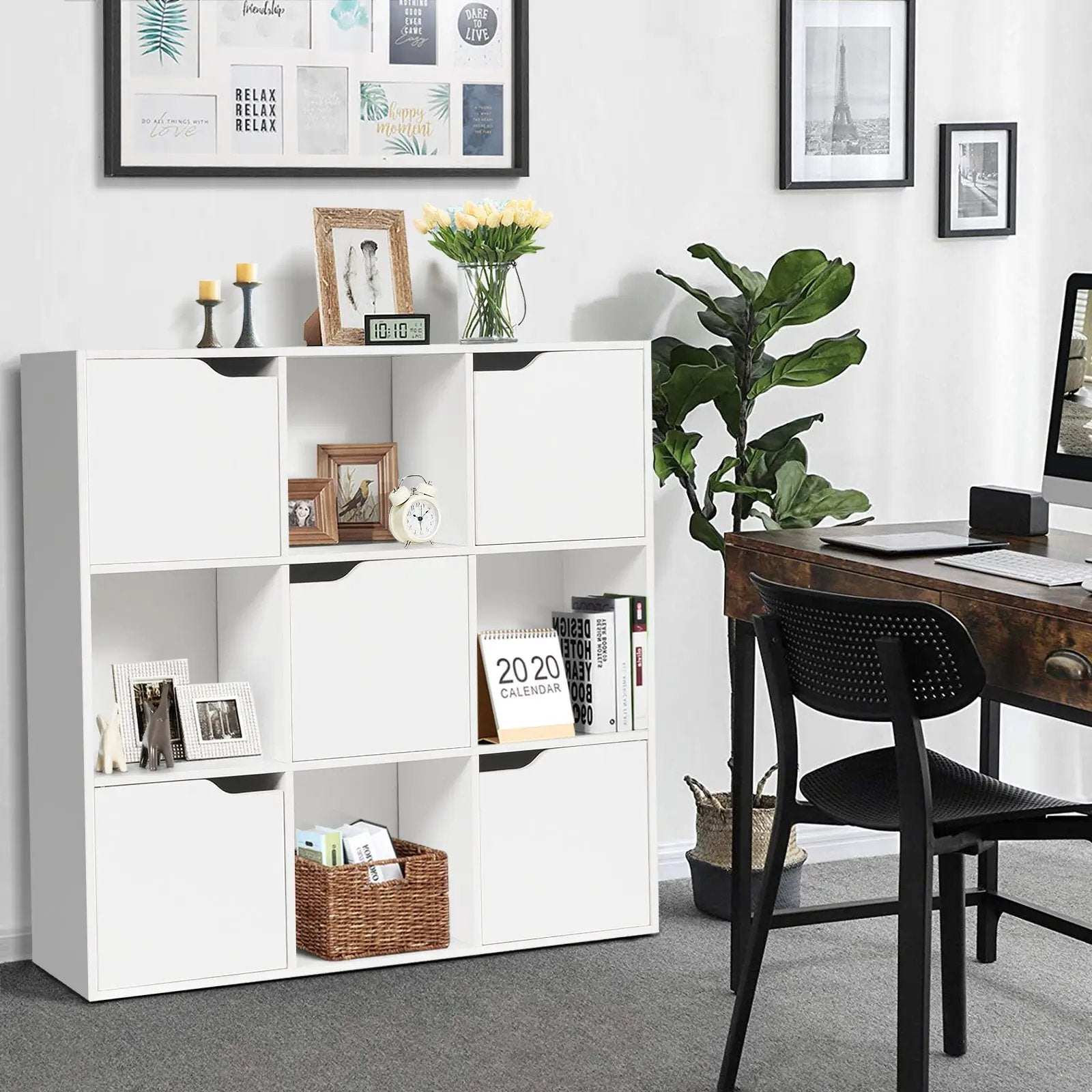 9-Cube Wooden Freestanding Bookcase for Home and Office by DirectDeals