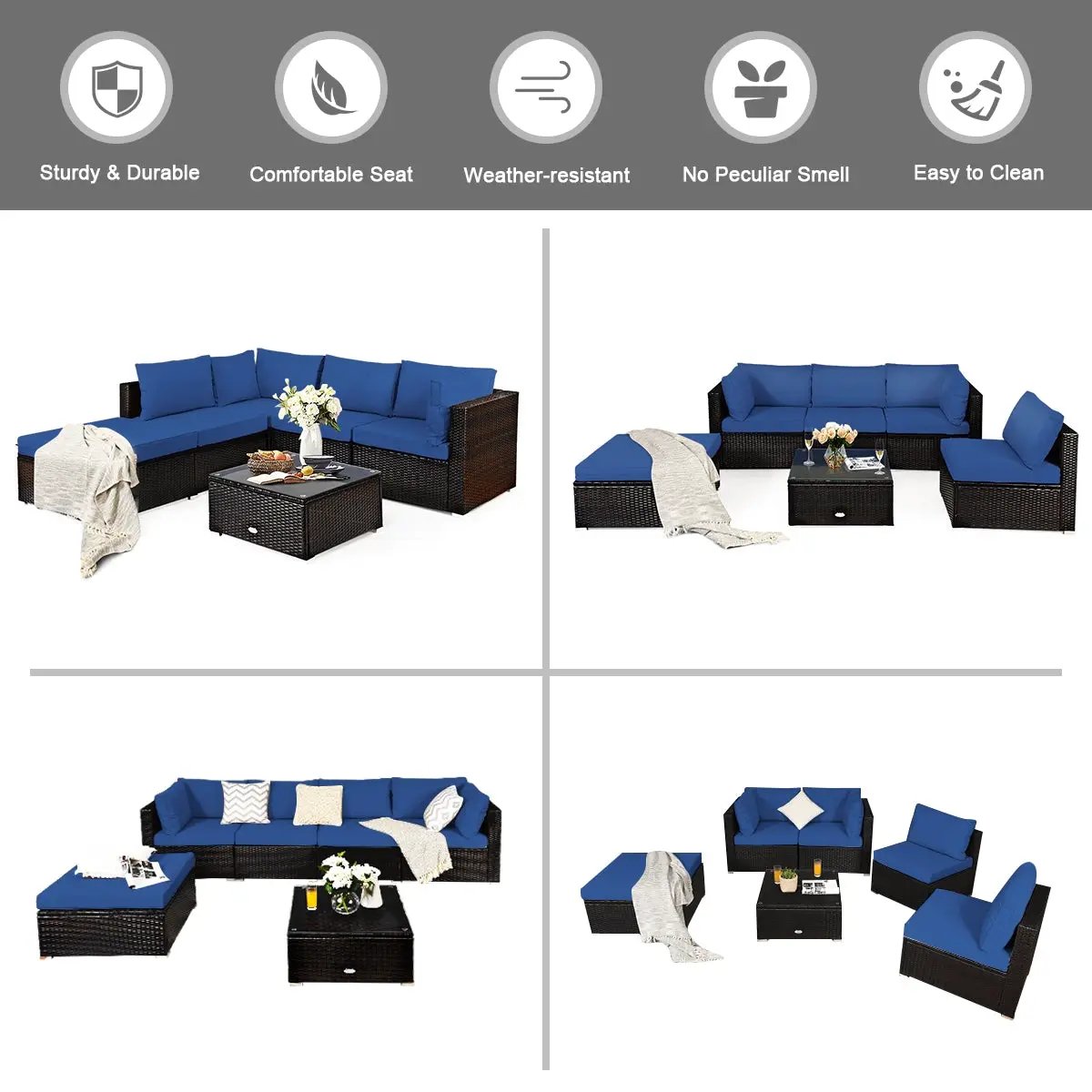 6 Pieces Outdoor Patio Rattan by DirectDeals