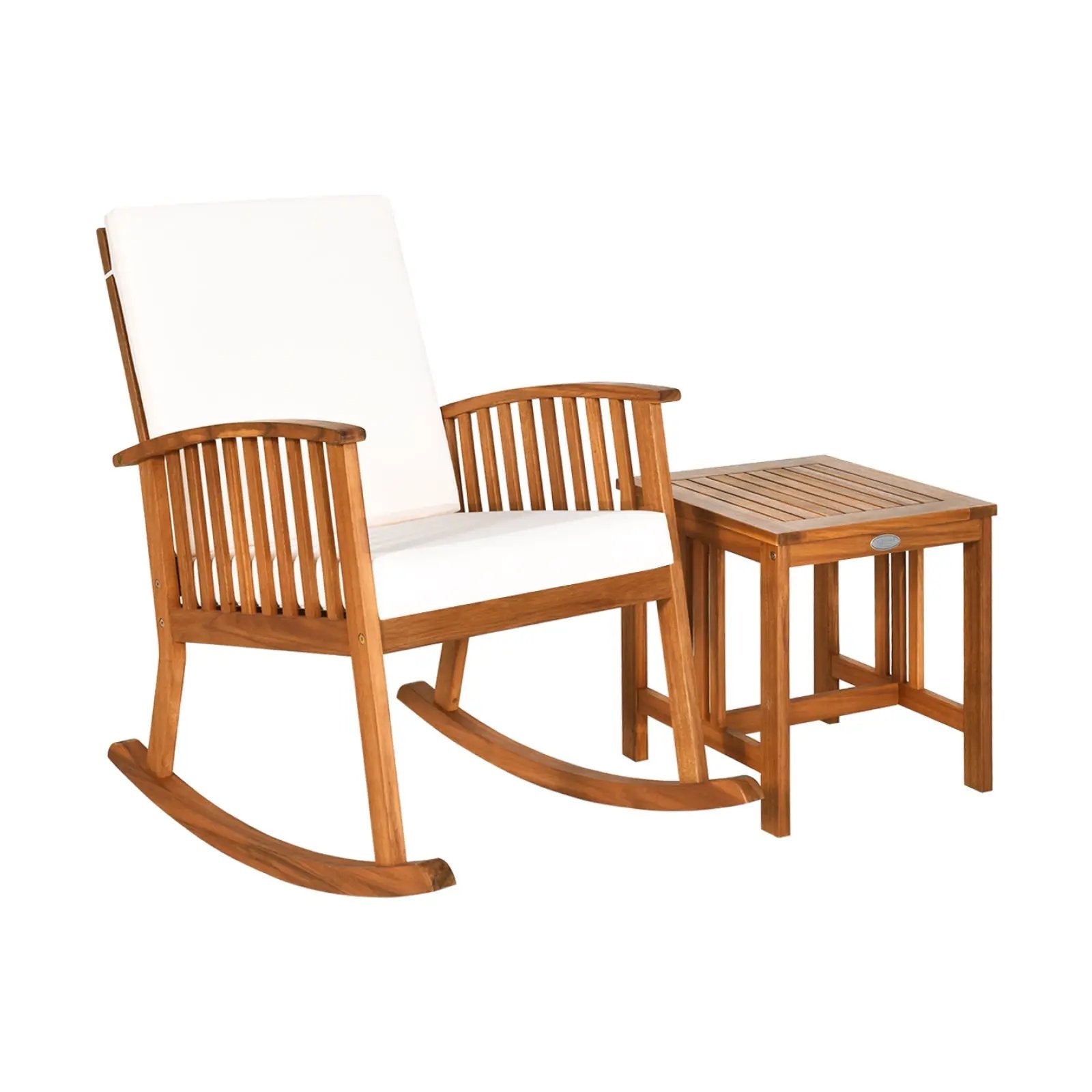 2 Pieces Acacia Wood Patio Rocking Chair Table Set by DirectDeals