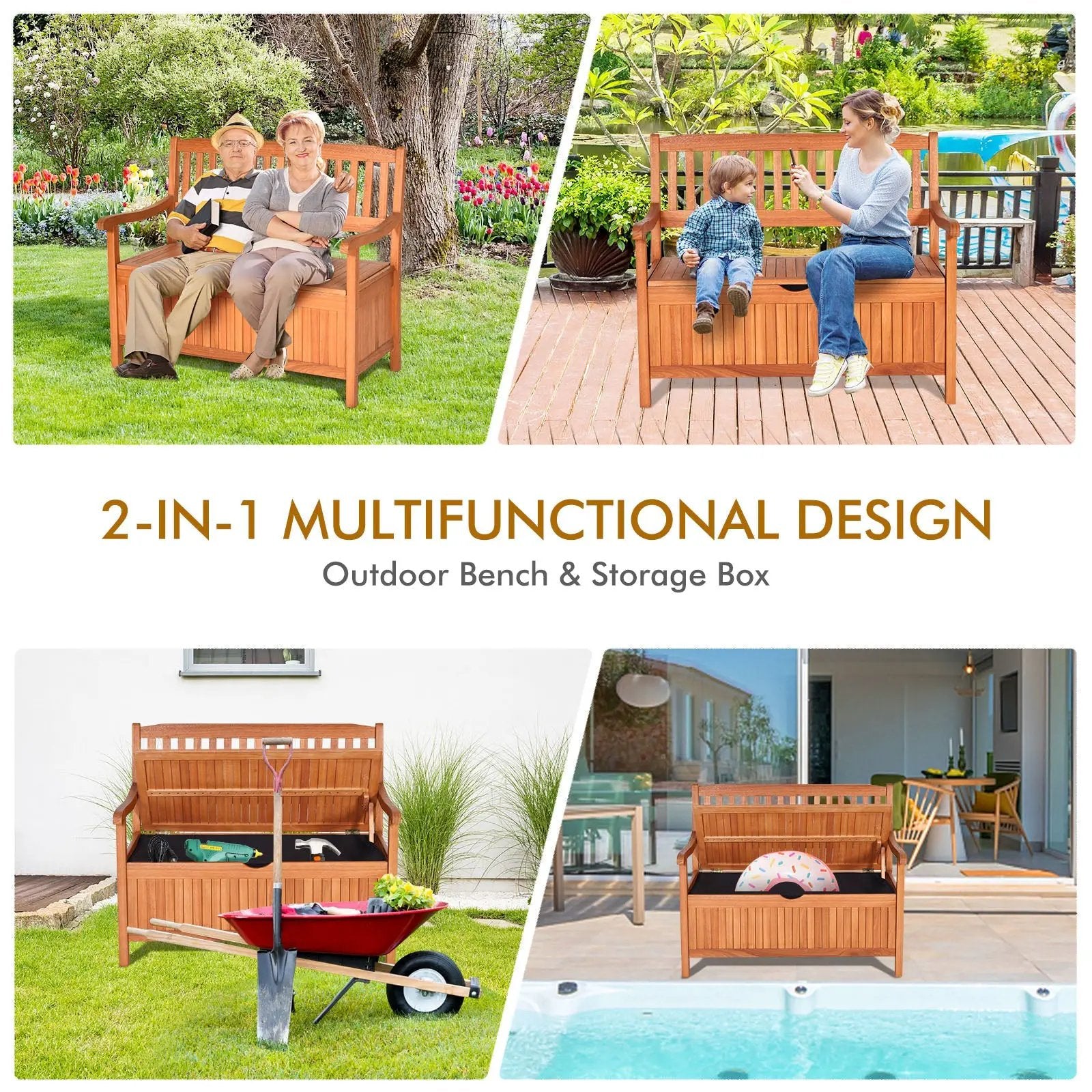 33 Gallon Wooden Storage Bench with Liner for Patio Garden Porch by DirectDeals