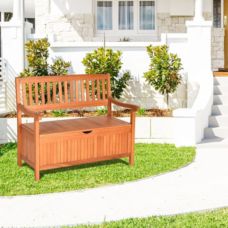 33 Gallon Wooden Storage Bench with Liner for Patio Garden Porch by DirectDeals