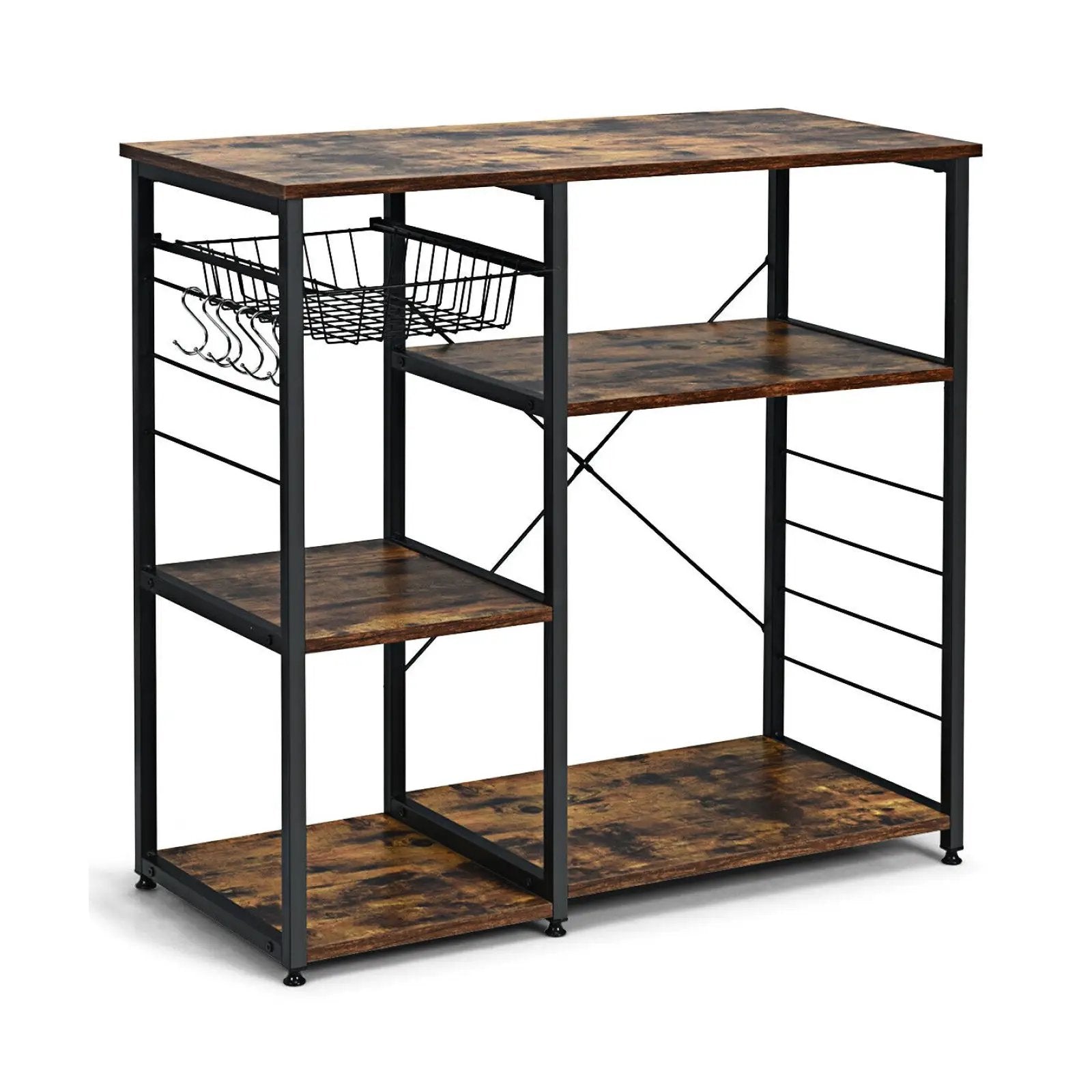 Industrial Kitchen Baker's Rack Microwave Shelf with 6 Hooks by DirectDeals