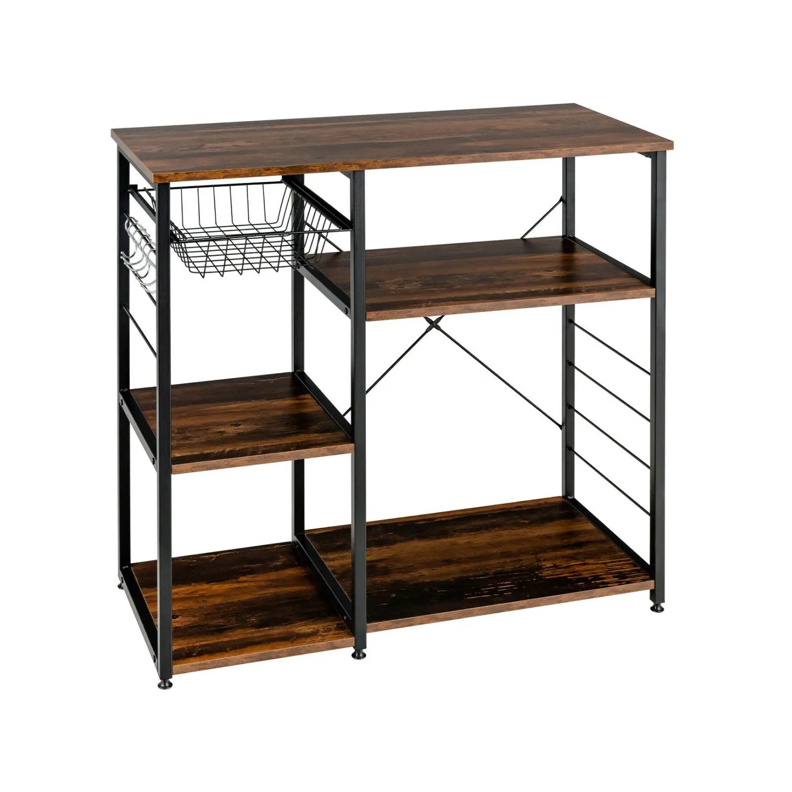 Industrial Kitchen Baker's Rack Microwave Shelf with 6 Hooks by DirectDeals