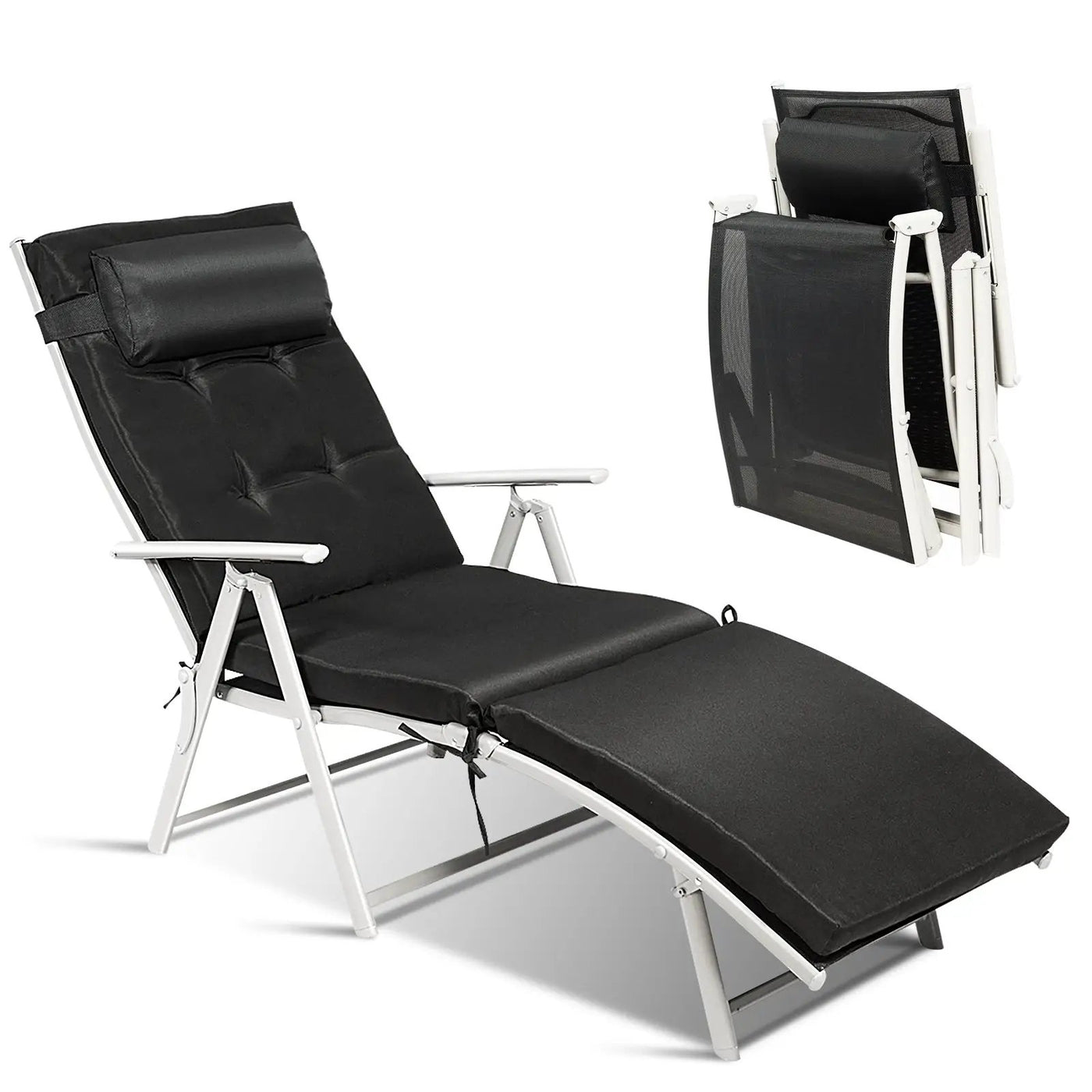 Adjustable Outdoor Lightweight Folding Chaise Lounge Chair with Pillow by DirectDeals