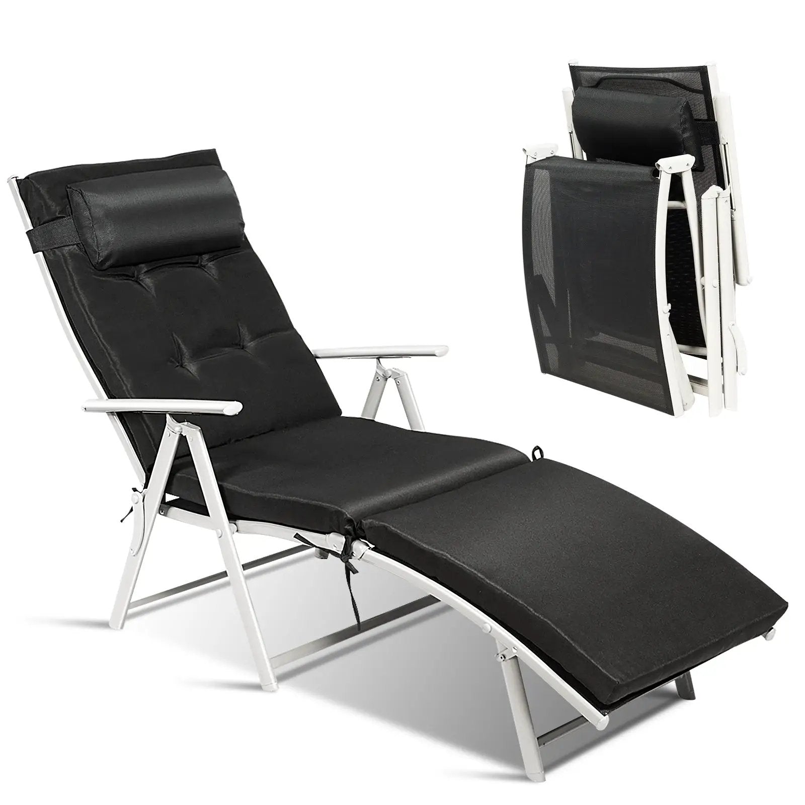 Adjustable Outdoor Lightweight Folding Chaise Lounge Chair with Pillow by DirectDeals