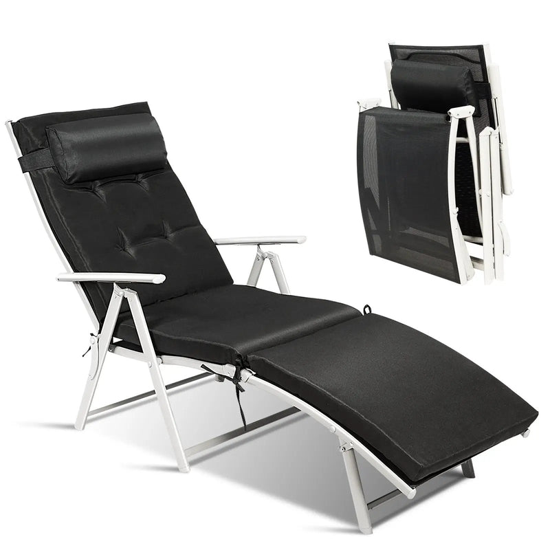 Adjustable Outdoor Lightweight Folding Chaise Lounge Chair with Pillow by DirectDeals