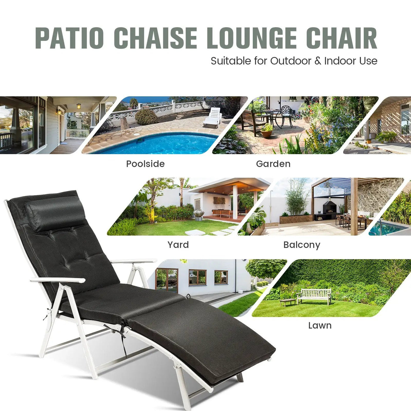Adjustable Outdoor Lightweight Folding Chaise Lounge Chair with Pillow by DirectDeals