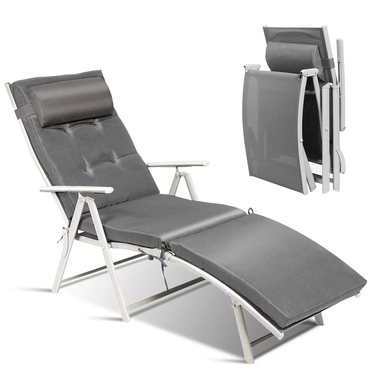 Adjustable Outdoor Lightweight Folding Chaise Lounge Chair with Pillow by DirectDeals