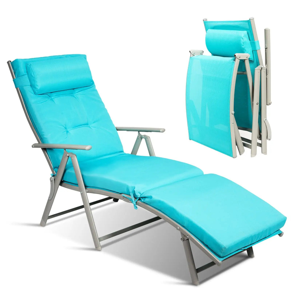 Adjustable Outdoor Lightweight Folding Chaise Lounge Chair with Pillow by DirectDeals