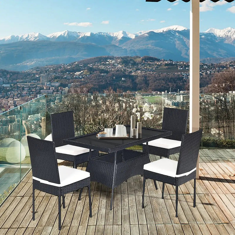 5-Piece Rattan Patio Dining Set with Glass Top & Cushions by DirectDeals