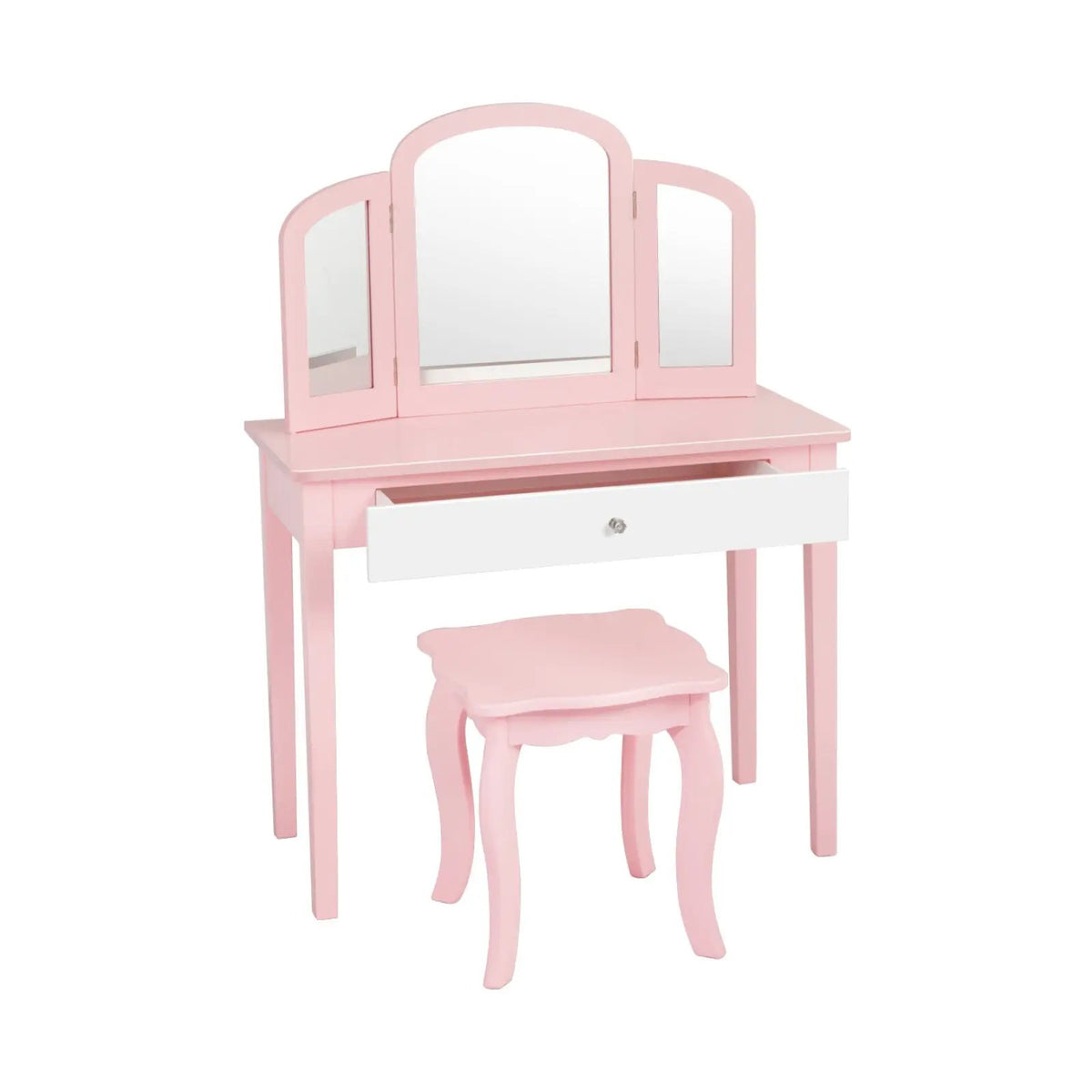 Kids Princess Make Up Dressing Table with Tri-folding Mirror and Chair by DirectDeals