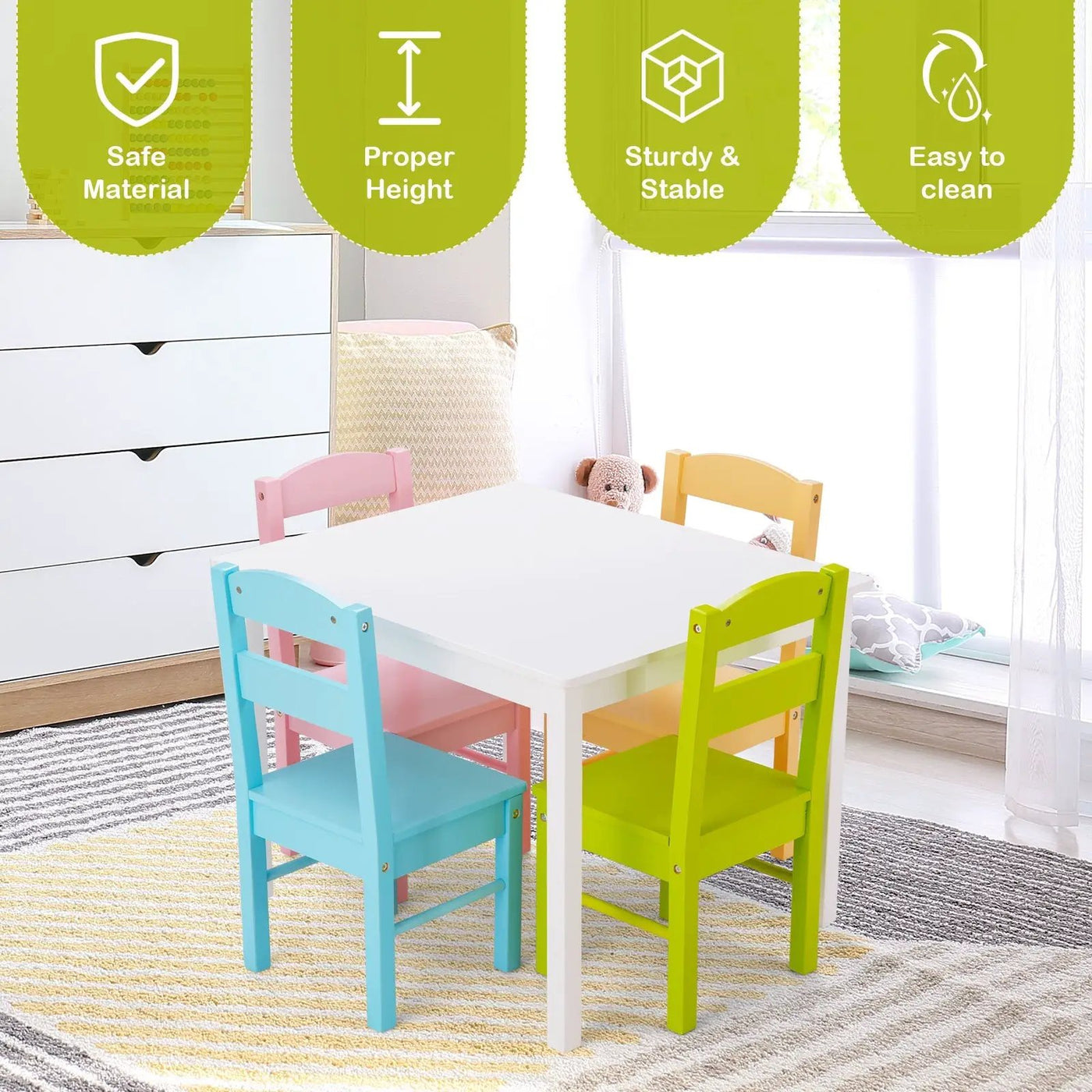 5 pcs Kids Pine Wood Table Chair Set by DirectDeals
