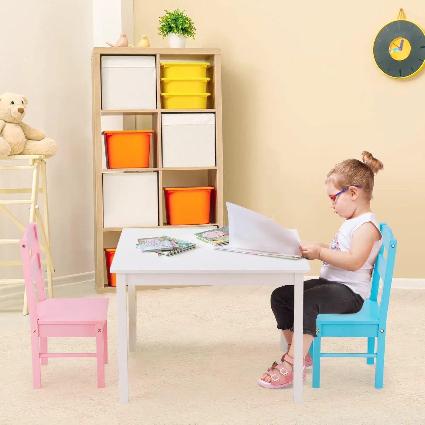 5 pcs Kids Pine Wood Table Chair Set by DirectDeals