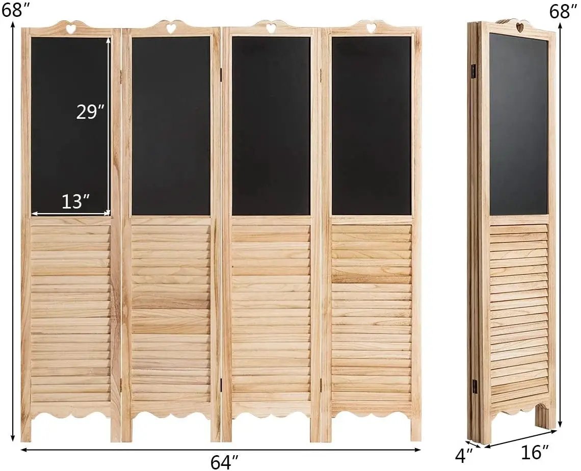4-Panel Folding Privacy Room Divider Screen with Chalkboard by DirectDeals