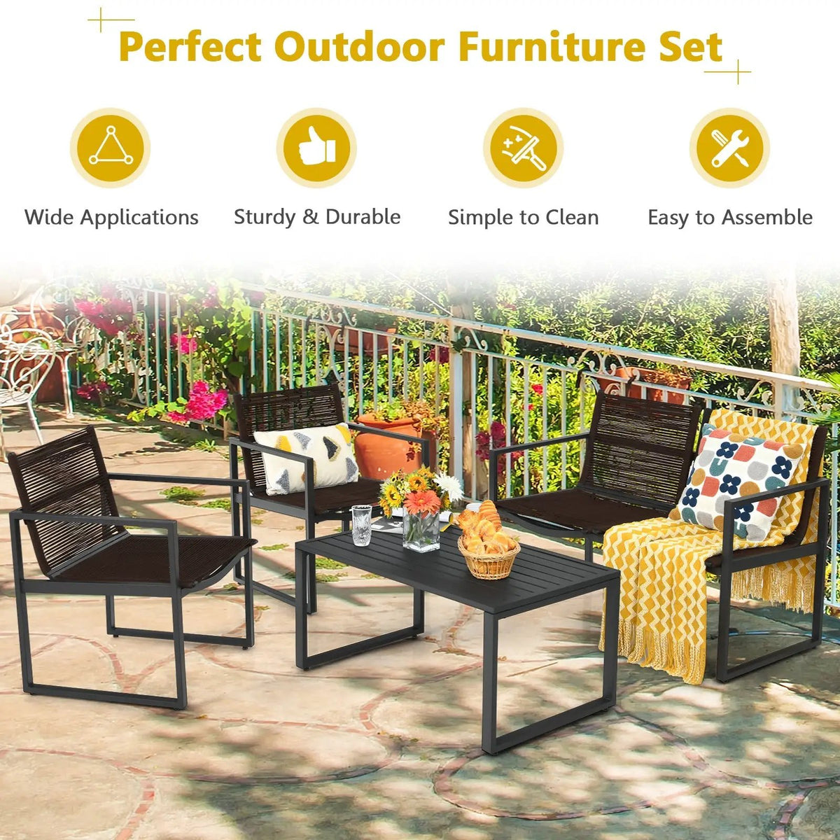 4 Pieces Patio Furniture Conversation Set with Sofa Loveseat by DirectDeals
