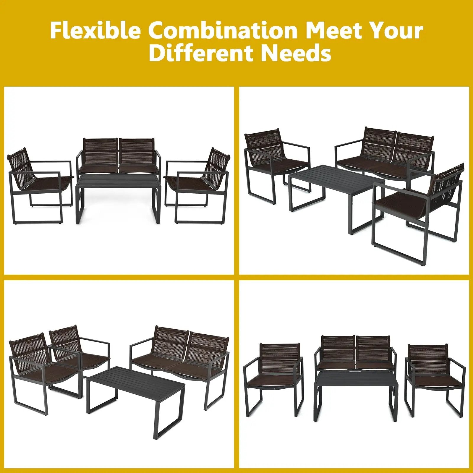4 Pieces Patio Furniture Conversation Set with Sofa Loveseat by DirectDeals